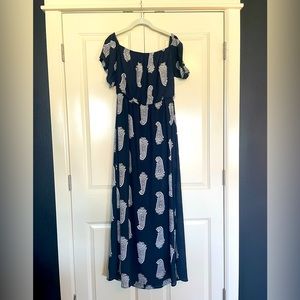 Navy and white paisley maxi dress.